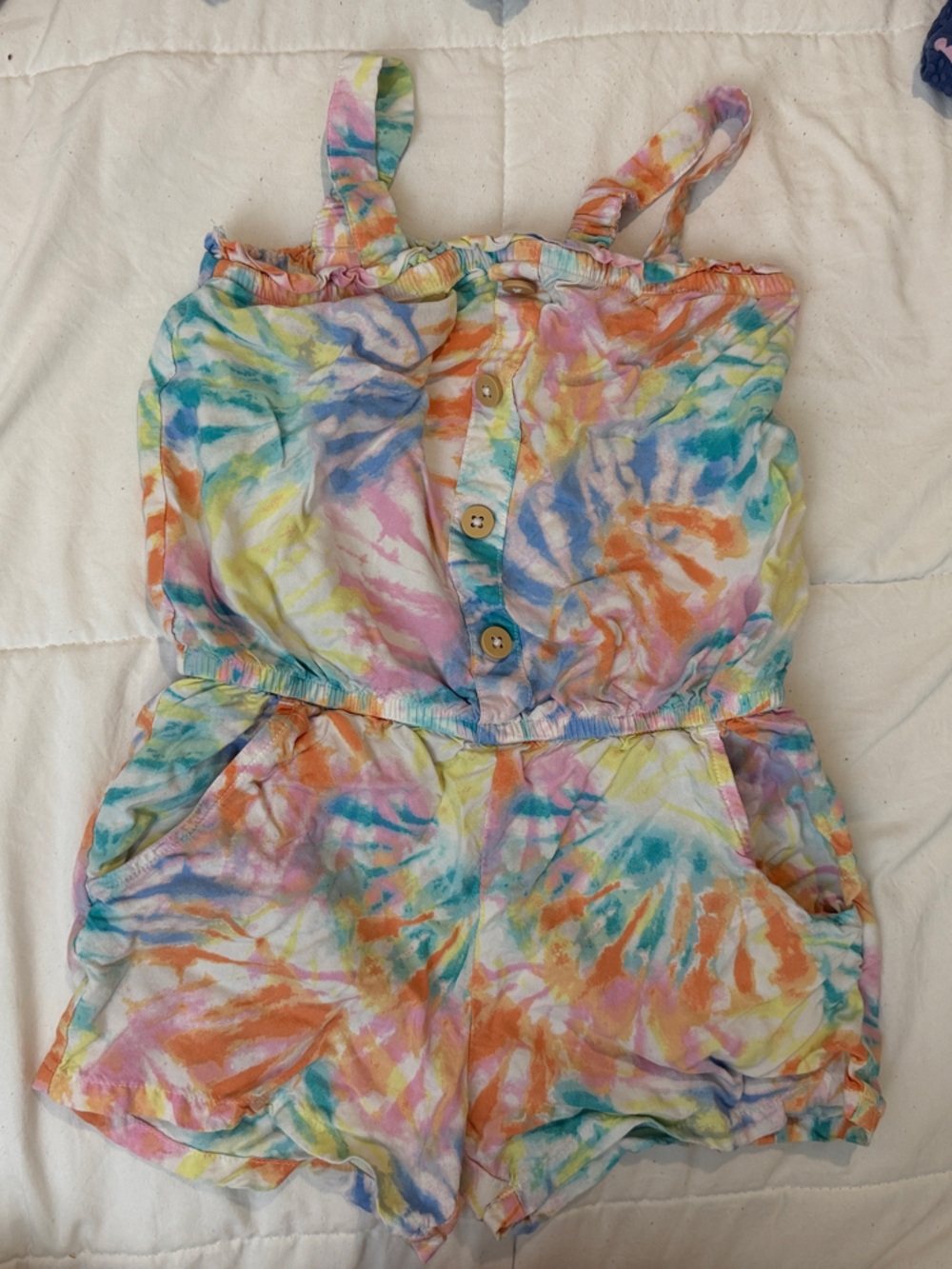 Cat & Jack Multi-Color Tie-Dye Button-Front Tank Romper